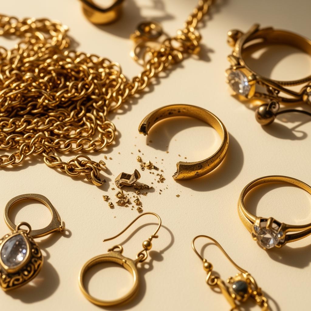 Verzameling gouden sieraden, munten en baren